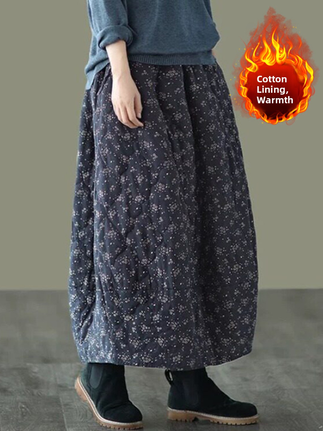 Midi Skirt Floral - Saia Midi Floral Retrô de Algodão,