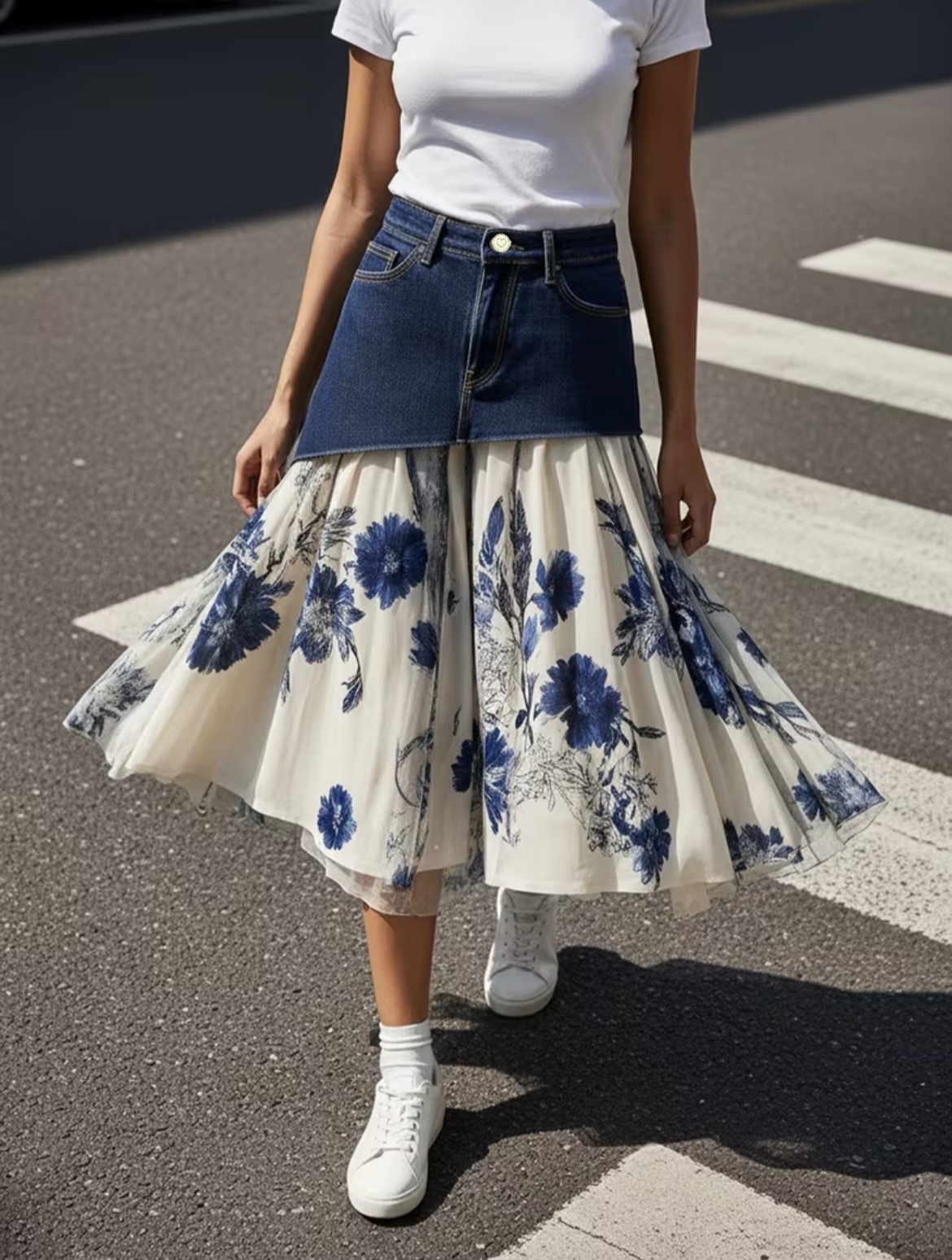 Midi Skirt Floral - Saia midi de tule com estampa