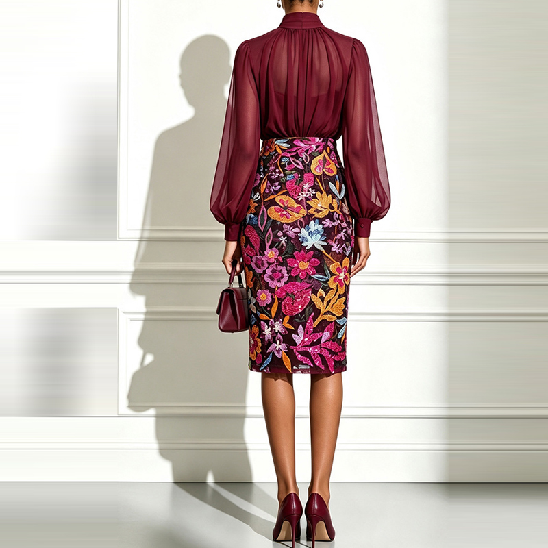 Conjunto de Blusa Sexy de Gola - Midi Skirt Floral avaliação e preço