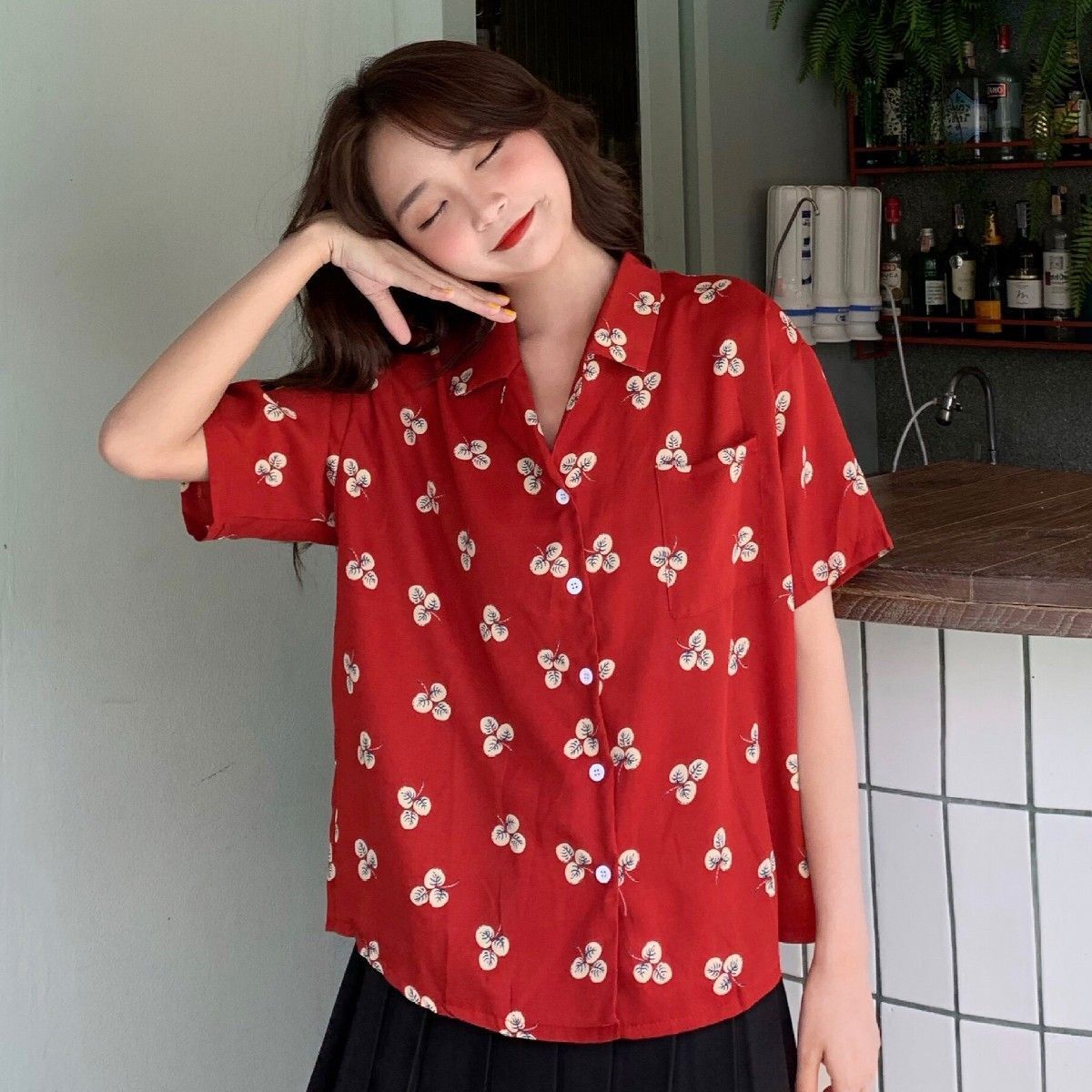 Camisa Feminina Solta de Manga - Romper Floral Print avaliação e preço
